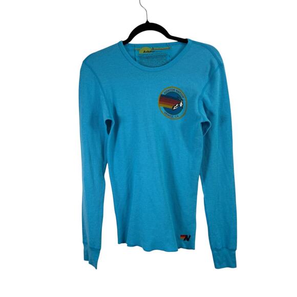 Aviator Nation Blue Long Sleeve Waffle Thermal T-Shirt Venice Womens Small - Picture 1 of 5